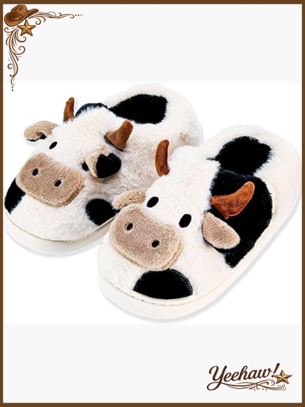 Fluffy Cow Slippers for Women Men, Cute Kawaii House Shoes Cozy Indoor Outdoor
